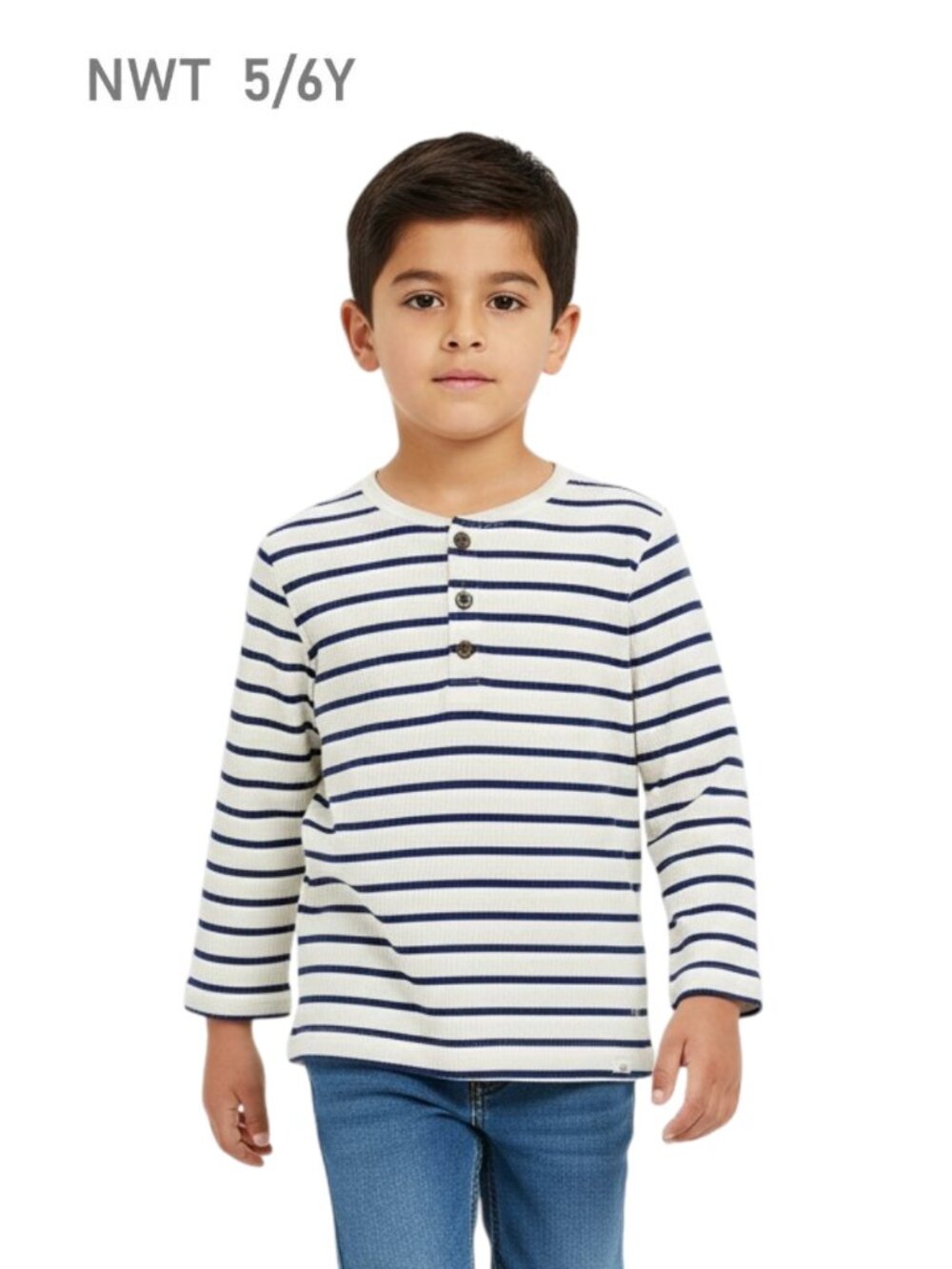 Henley Navy Striped Shirt Long Sleeve Tee Boys size 5/6y
